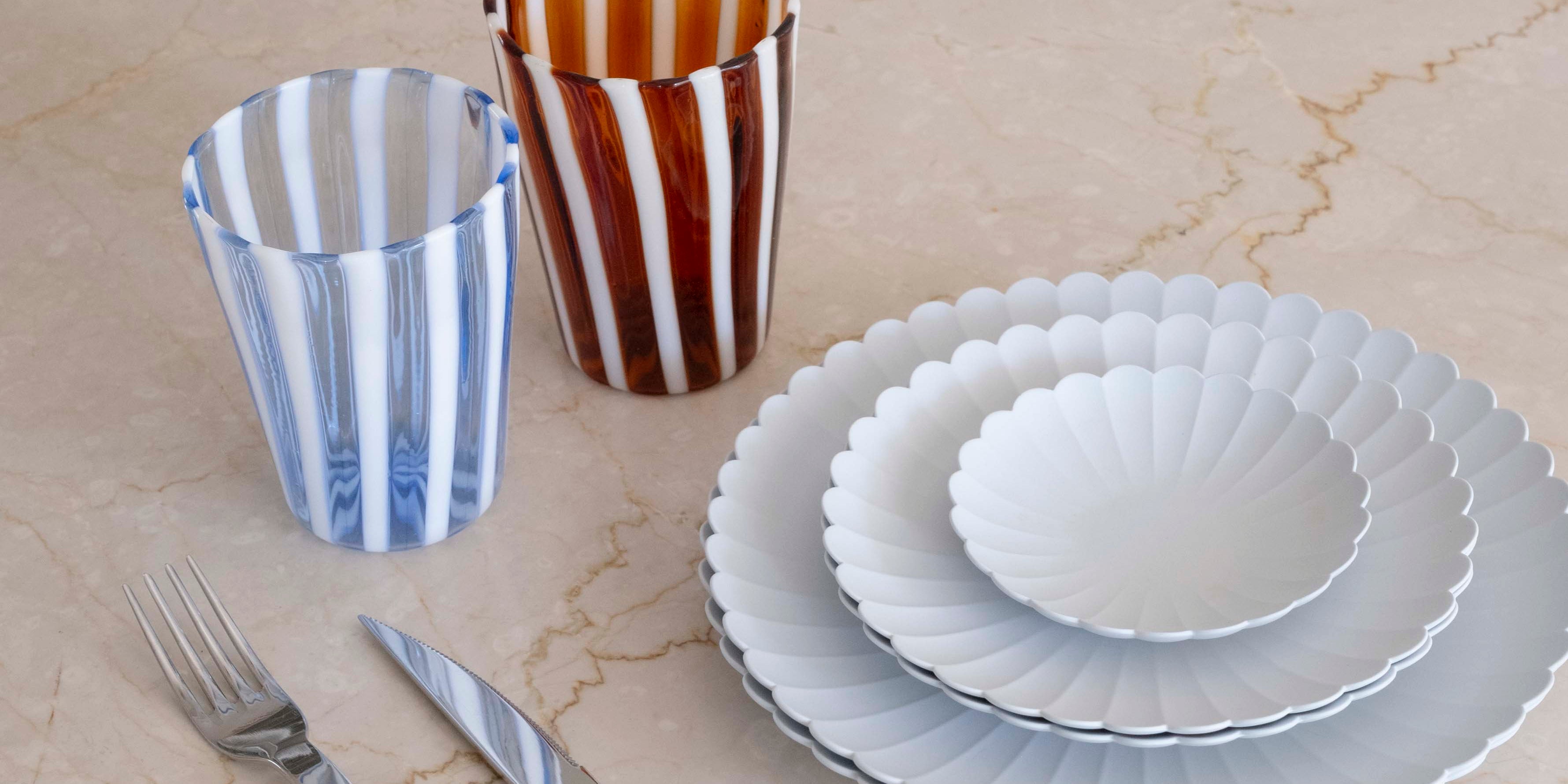 Studio Hafnia collection table setting with Arita Japan plates, Sabre Paris cutlery, and hand-blown Murano drinking glasses