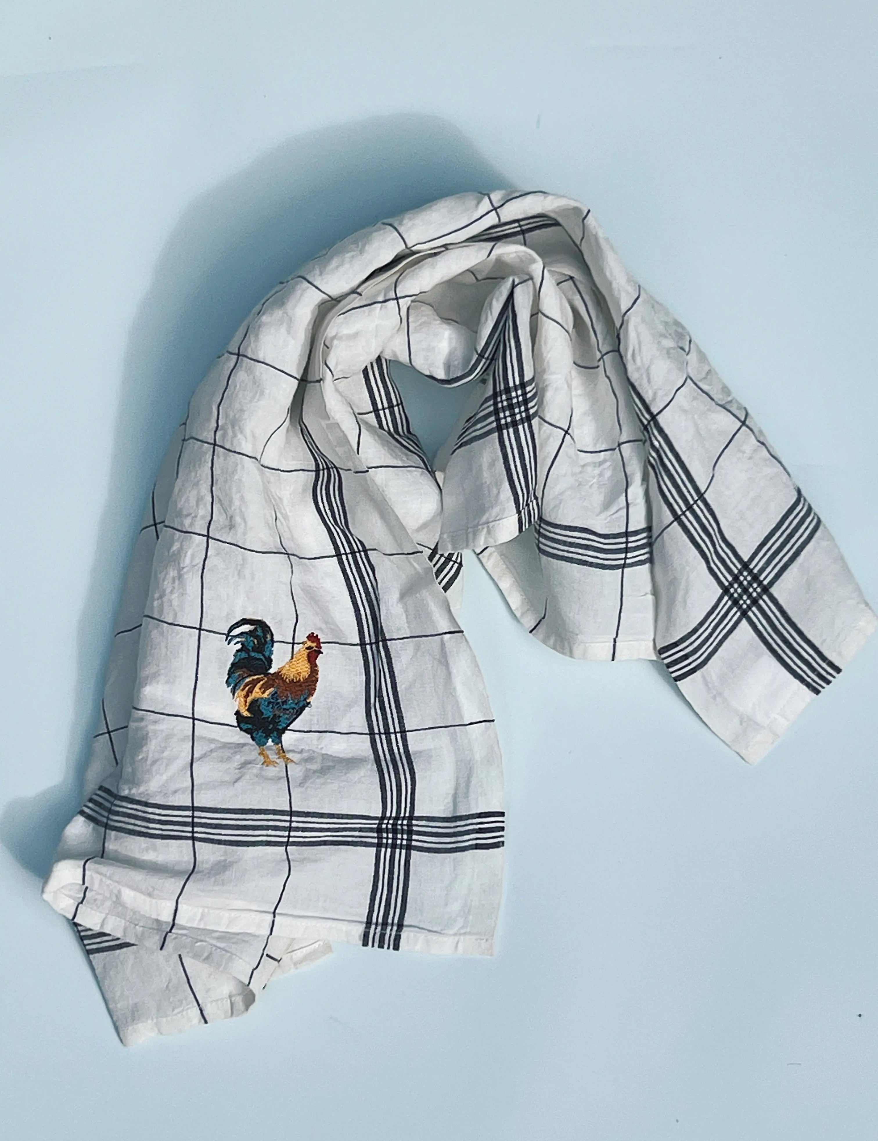 hvid stribet med broderet hane Charvet Editions