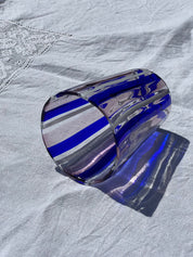 Håndblæst Murano Glas i Pio Ponti Stil med Blå, Hvide og Ametyst Striber Murano