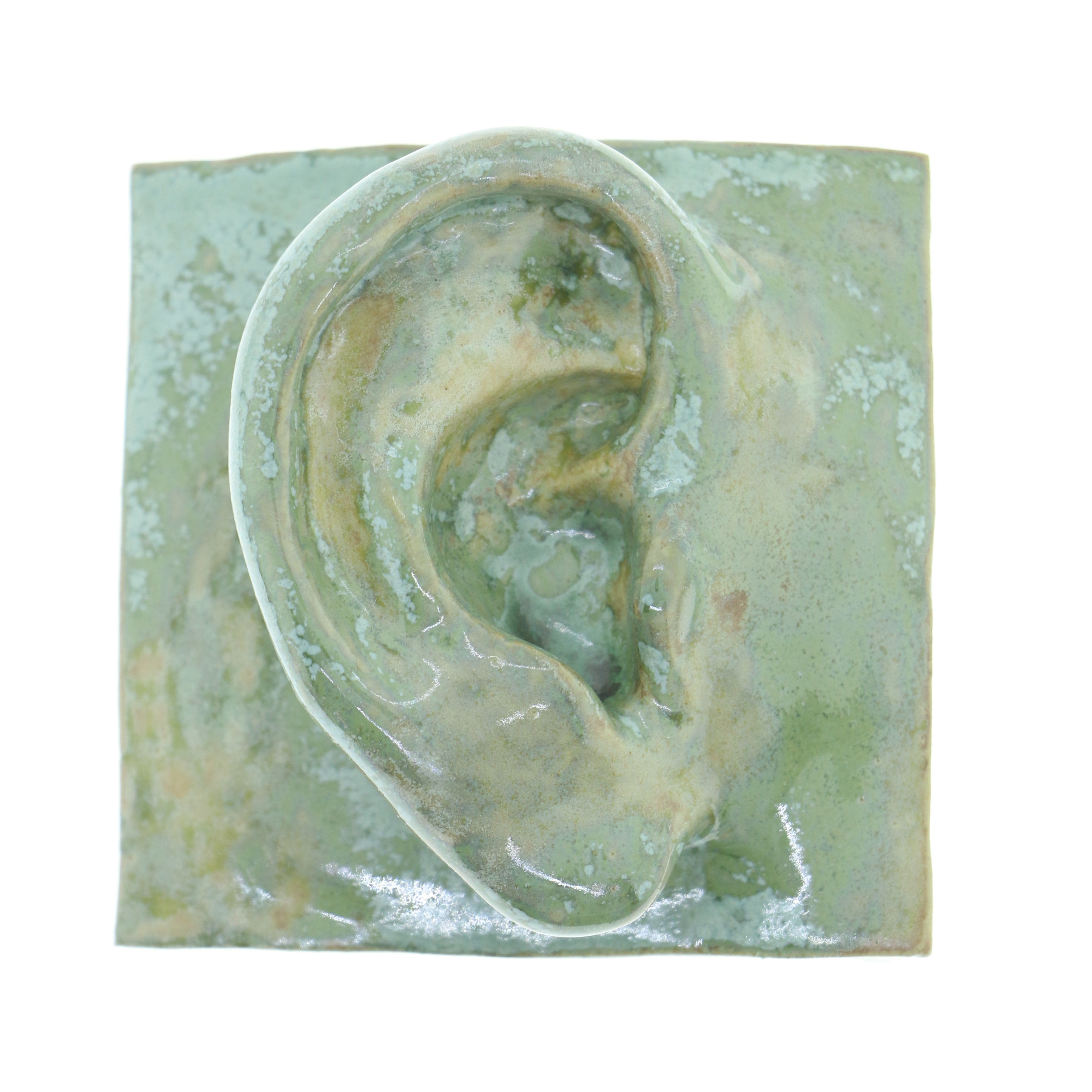 Jacob Laoru | Square Ear (Right): Firkantet øre i glaseret stentøjsler i CopperGreen til væggen Studio Hafnia