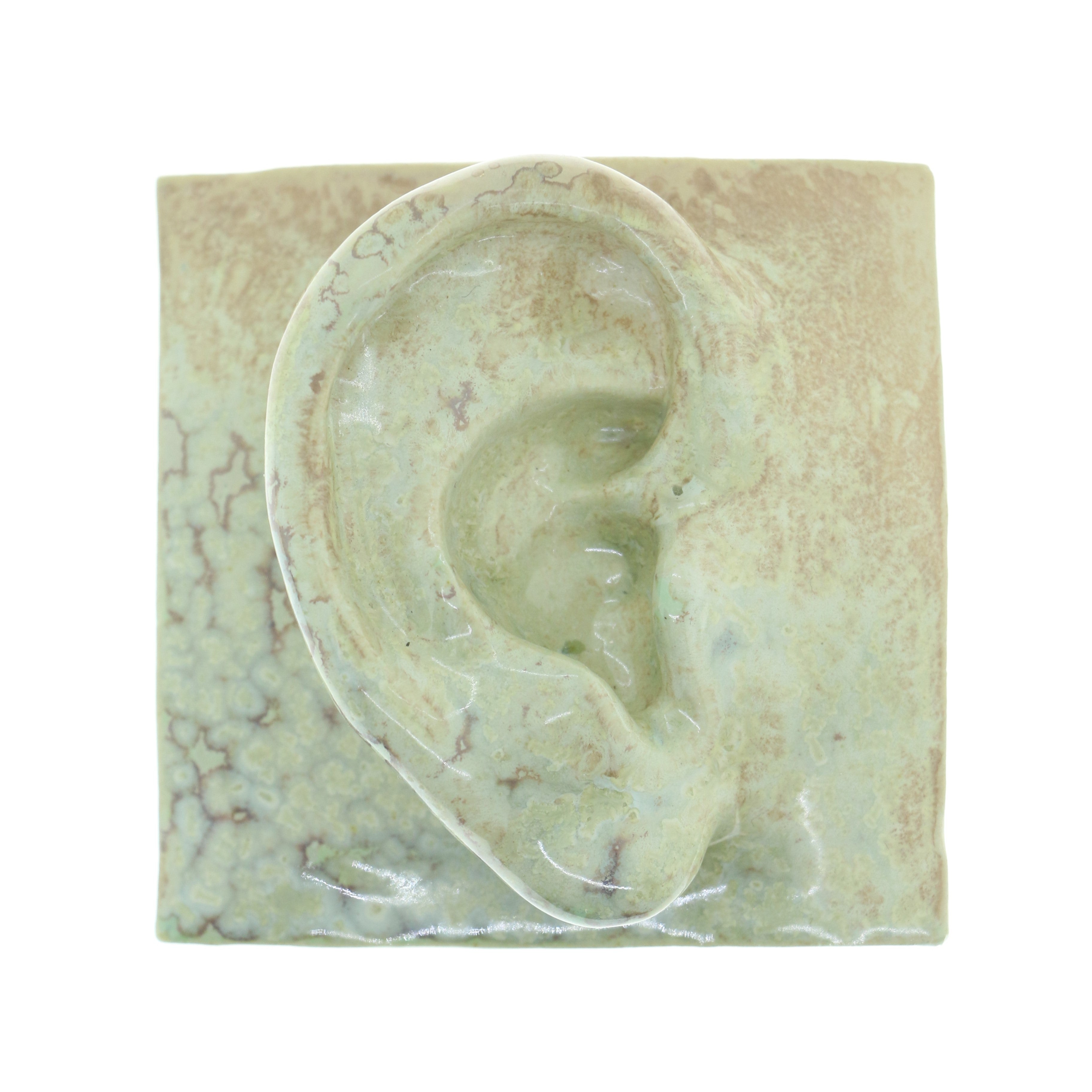 Jacob Laoru | Square Ear (Right): Firkantet øre i glaseret stentøjsler i CrystalGreen til væggen Studio Hafnia