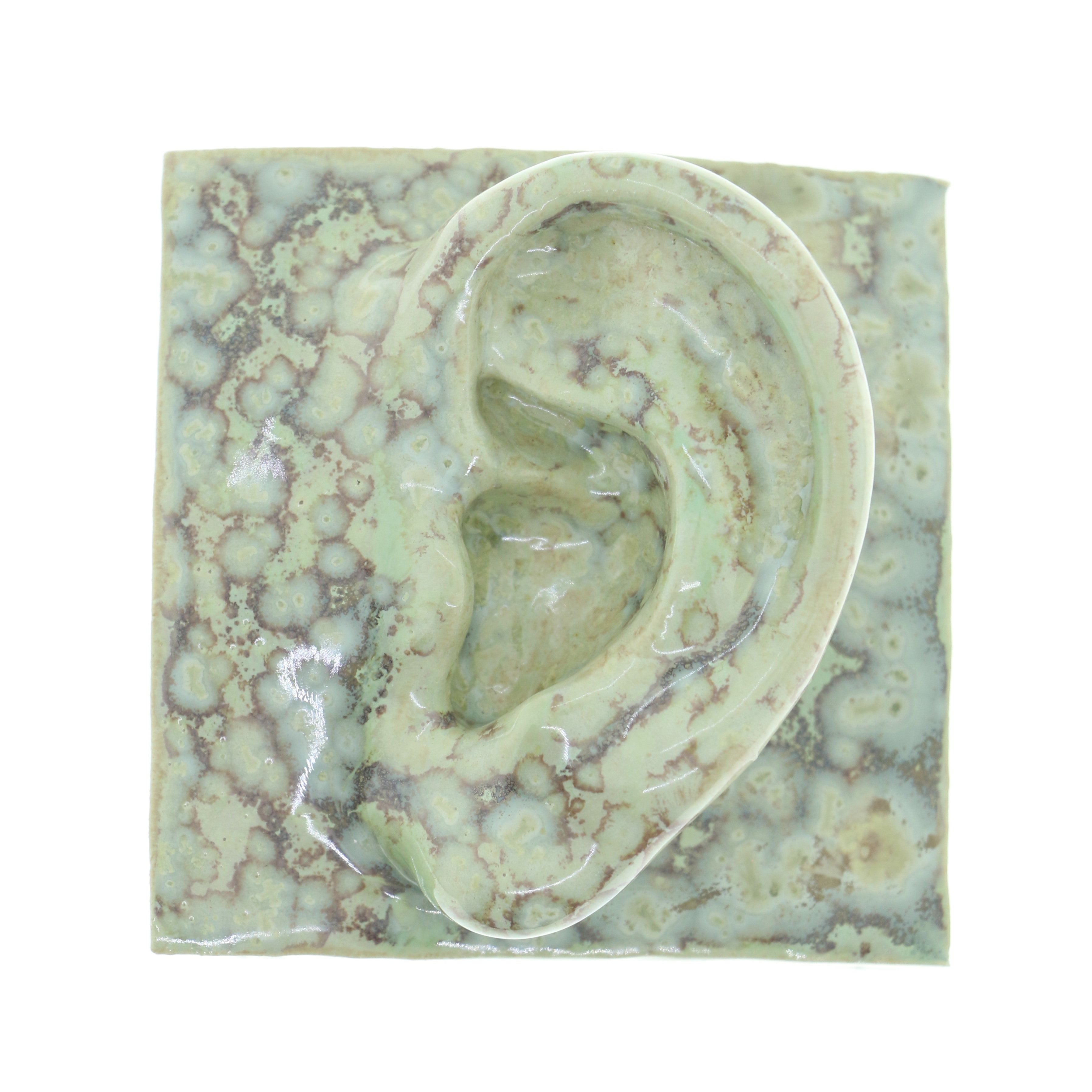Jacob Laoru | Square Ear (Left): Firkantet øre i glaseret stentøjsler i CrystalGreen til væggen Studio Hafnia