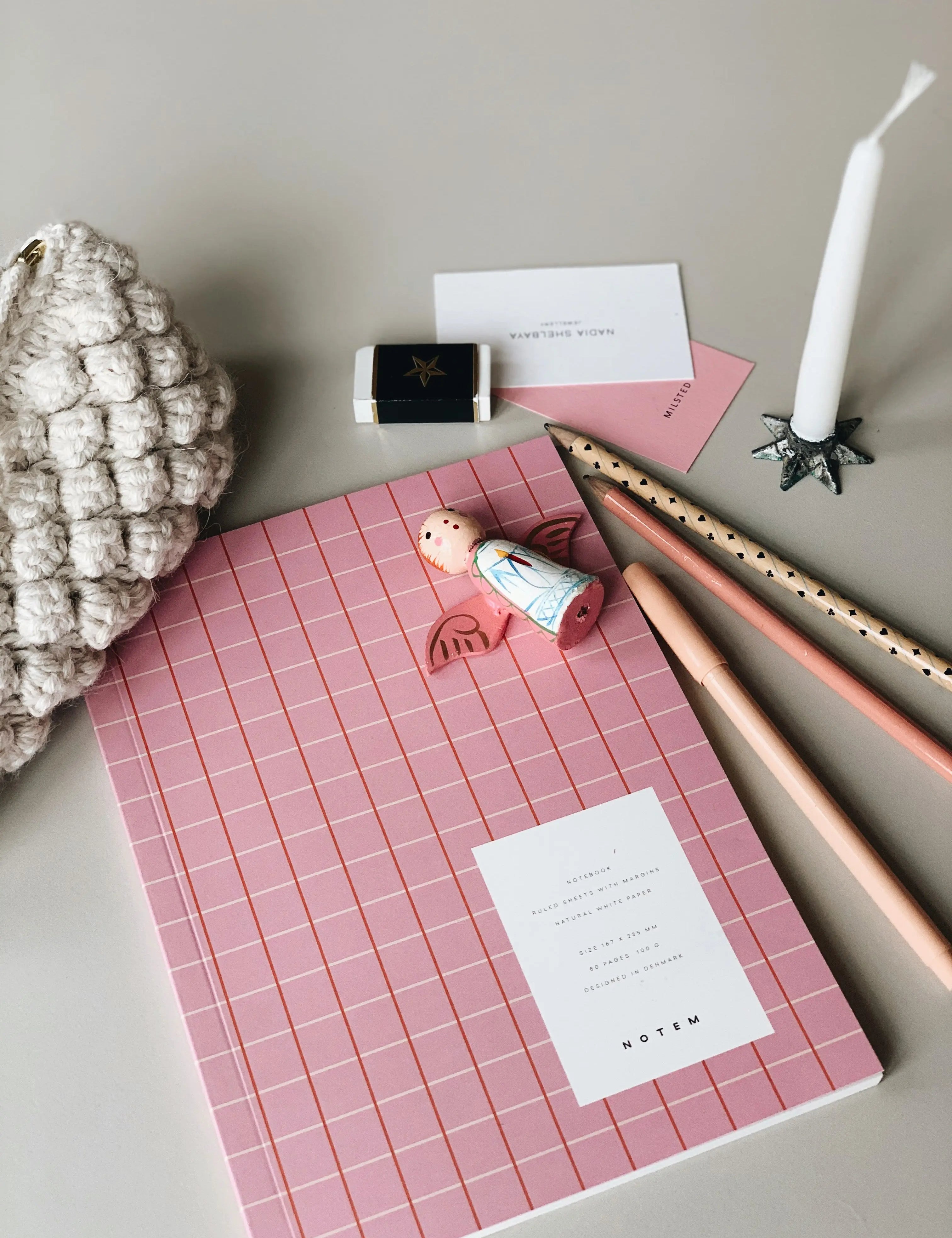 Notem studio, Vita notesbog, Softcover medium, Rose Grid Notem studio
