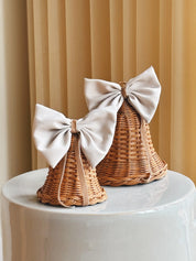 Stående Rattan Juleklokke med Lys Sløjfe | 15,5 x 15,5 cm Studio Hafnia