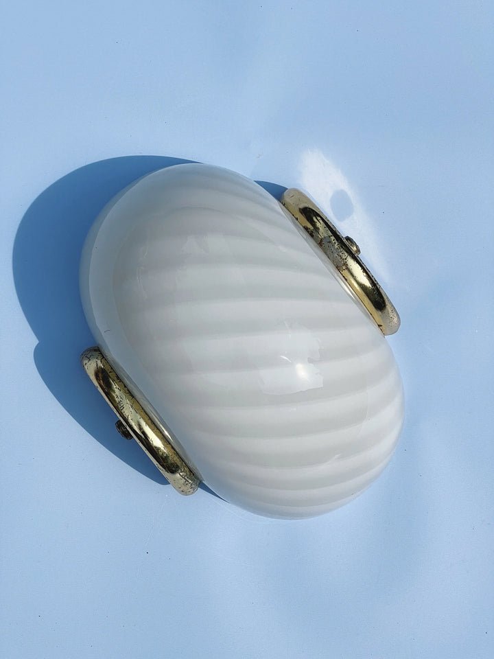 Vintage Murano hvid swirl væglampe med messing beslag Murano