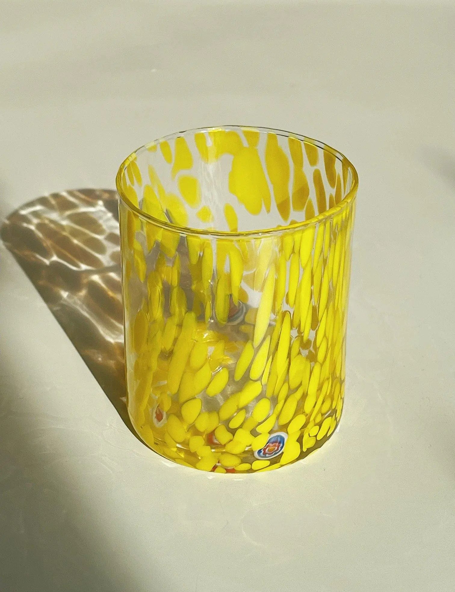 Murano Drikkeglas med flad bund | Gennemsigtig med gule pletter Murano