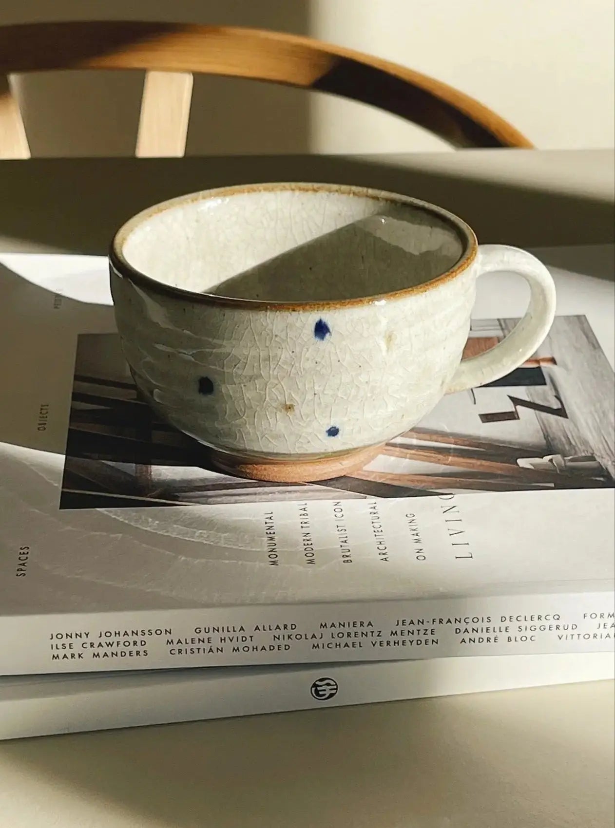 Sand-colored Japanese ceramic mug with handle – handmade cup from Studio Hafnia collection