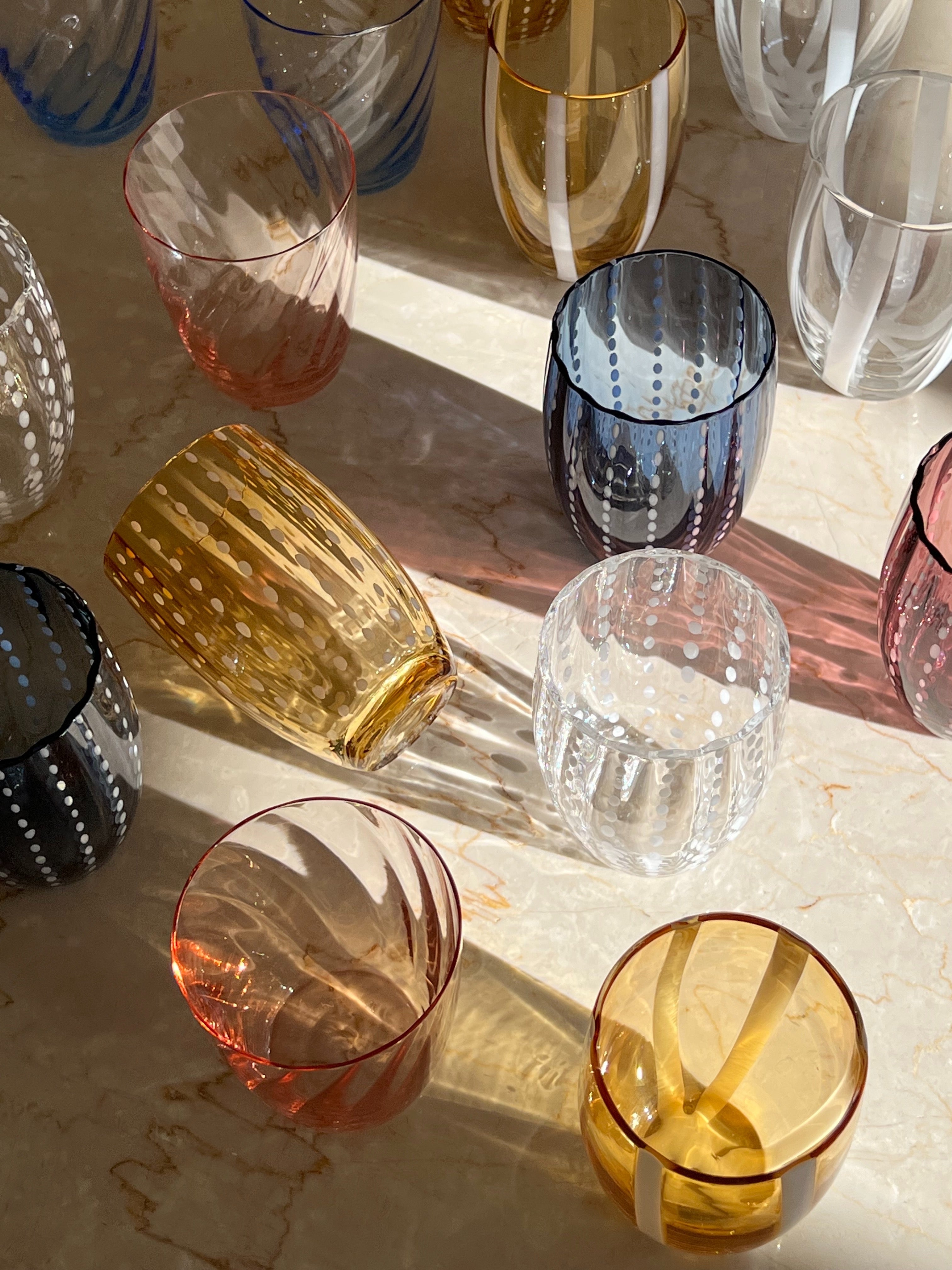 Zafferano Perle and Gessato mouth-blown glasses in assorted colors – Italian handmade glassware