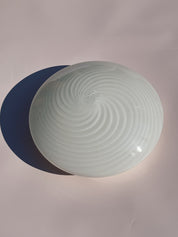Vintage Murano plafondlampe i hvidt swirl glas | Loft-/væglampe Ø30 cm Murano