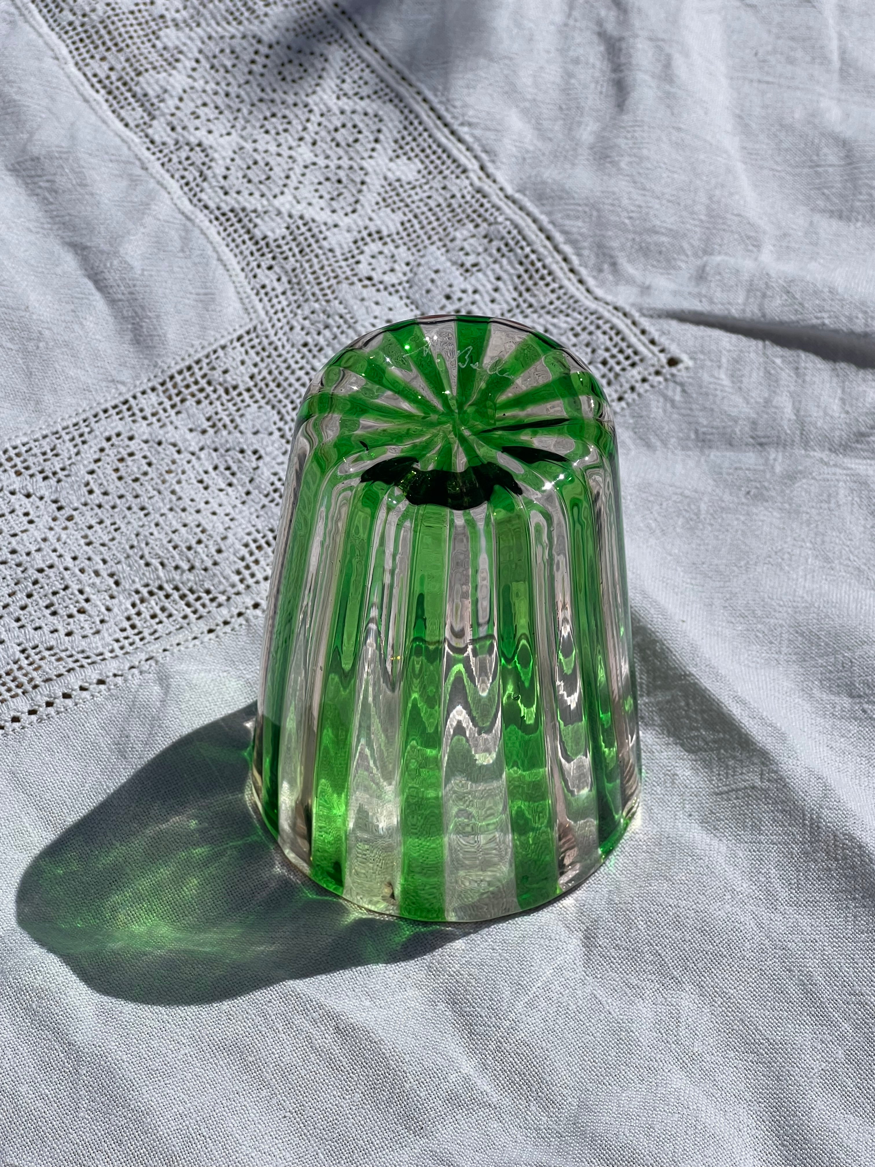 Håndblæst Murano Glas med Grønne Striber Murano