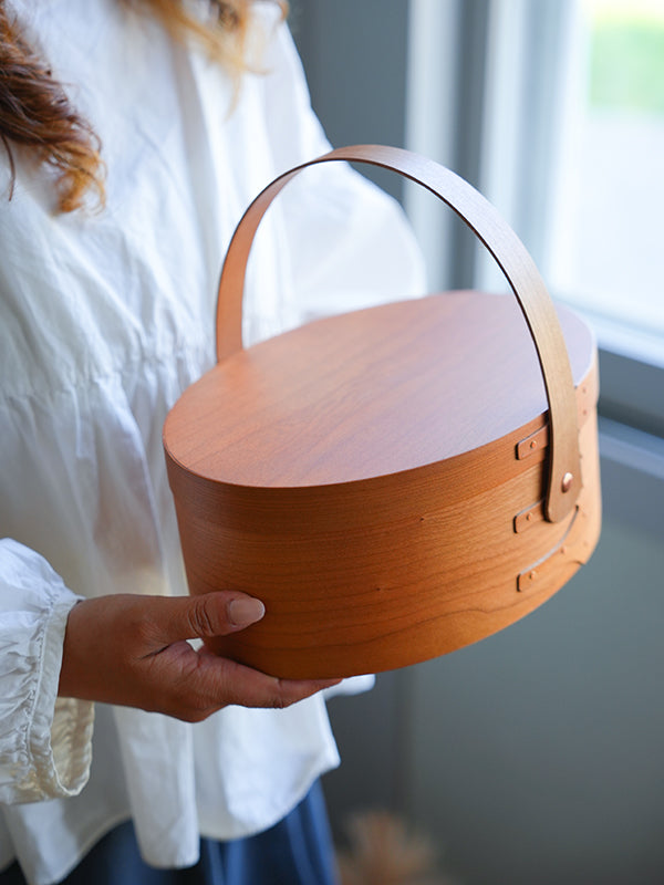 Shaker Swing Handle Box – oval cherry wood storage box with handle