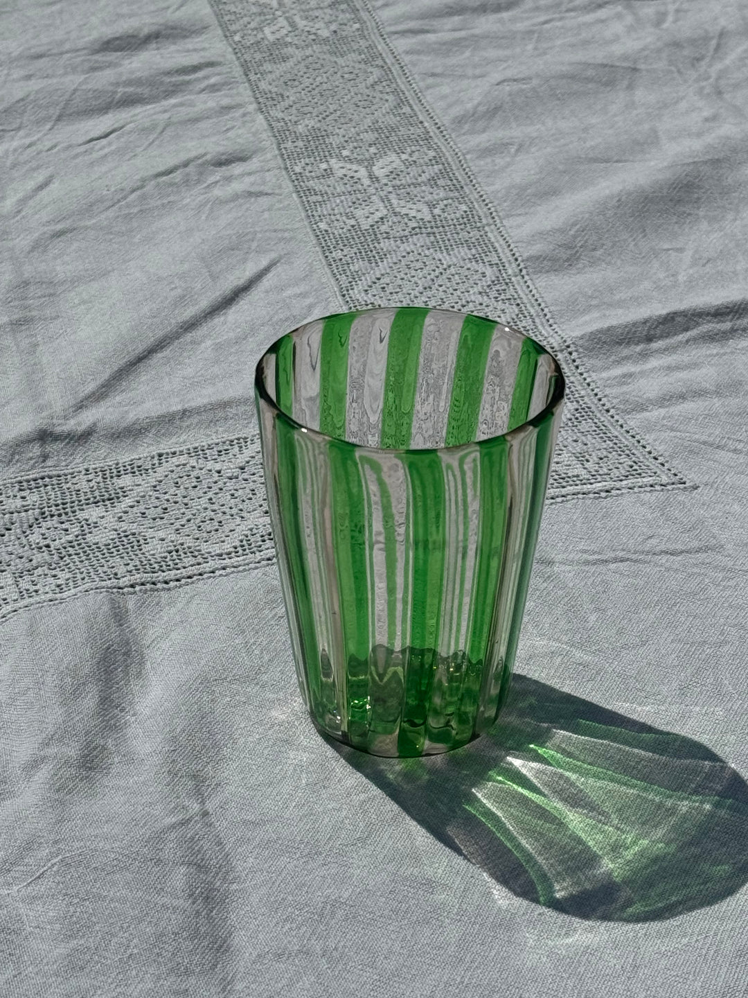 Håndblæst Murano Glas med Grønne Striber Murano