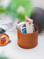 Shaker Round Box L – round cherry wood storage box styled in an interior