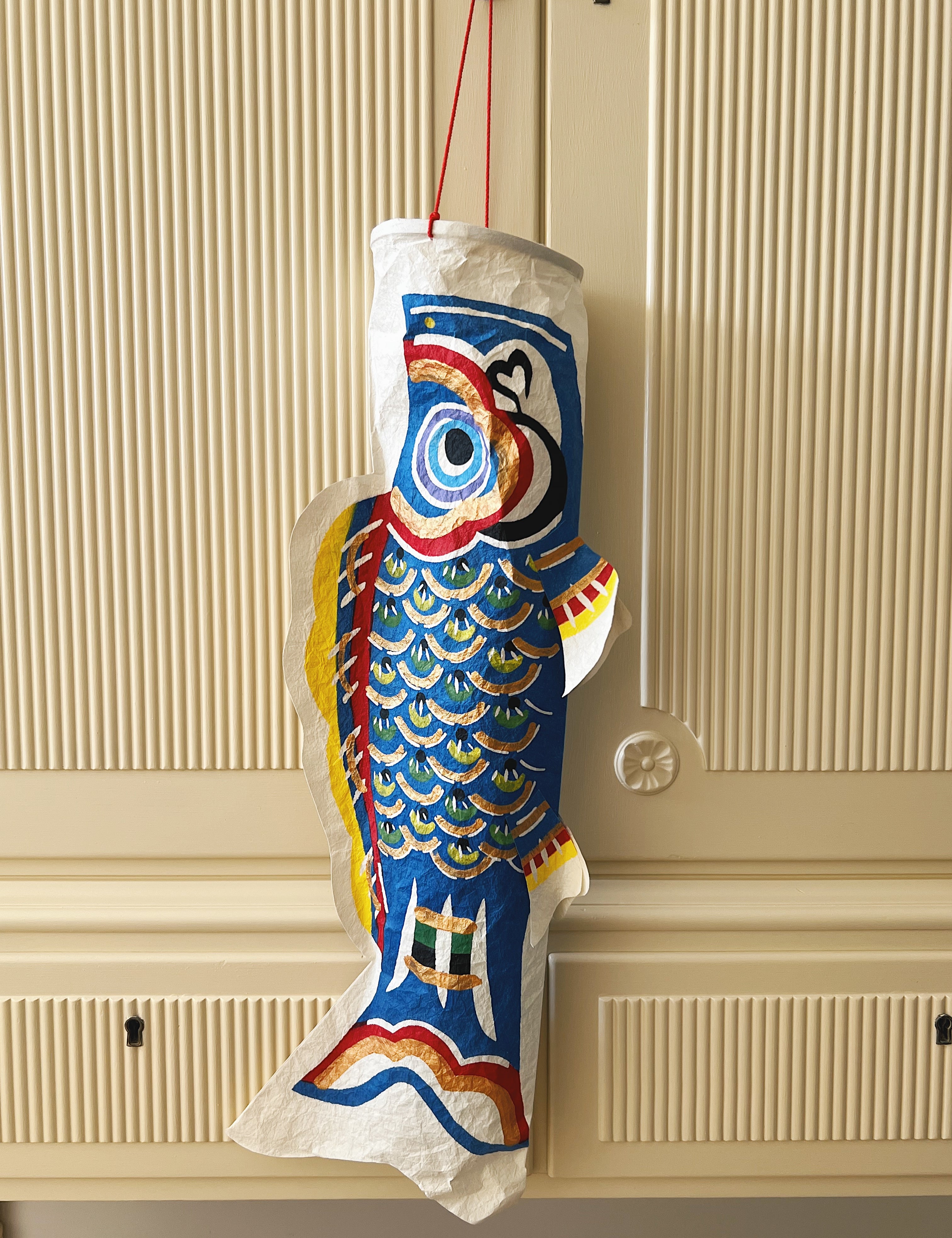 Blå Japansk Koinobori Fisk i Washi Papir til ophæng | 57 cm  STUDIO HAFNIA