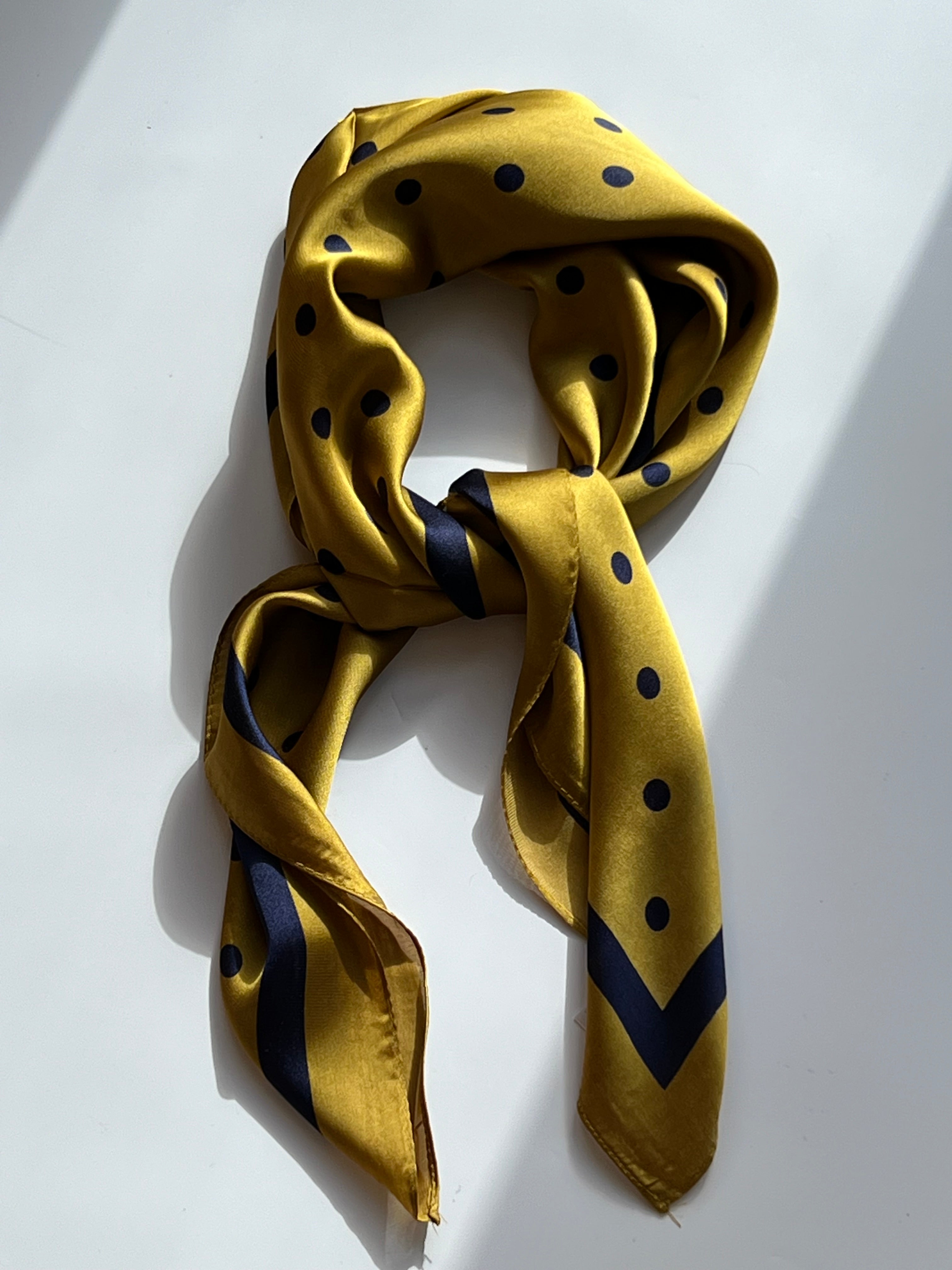 Mustard Yellow Scarf with Blue Dots 70 x 70 cm – STUDIO HAFNIA
