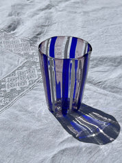 Håndblæst Murano Glas i Pio Ponti Stil med Blå, Hvide og Ametyst Striber Murano