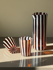Håndblæst Murano Karaffel i glas i Gio Ponti Stil med Saltkaramel og Hvide Striber Murano