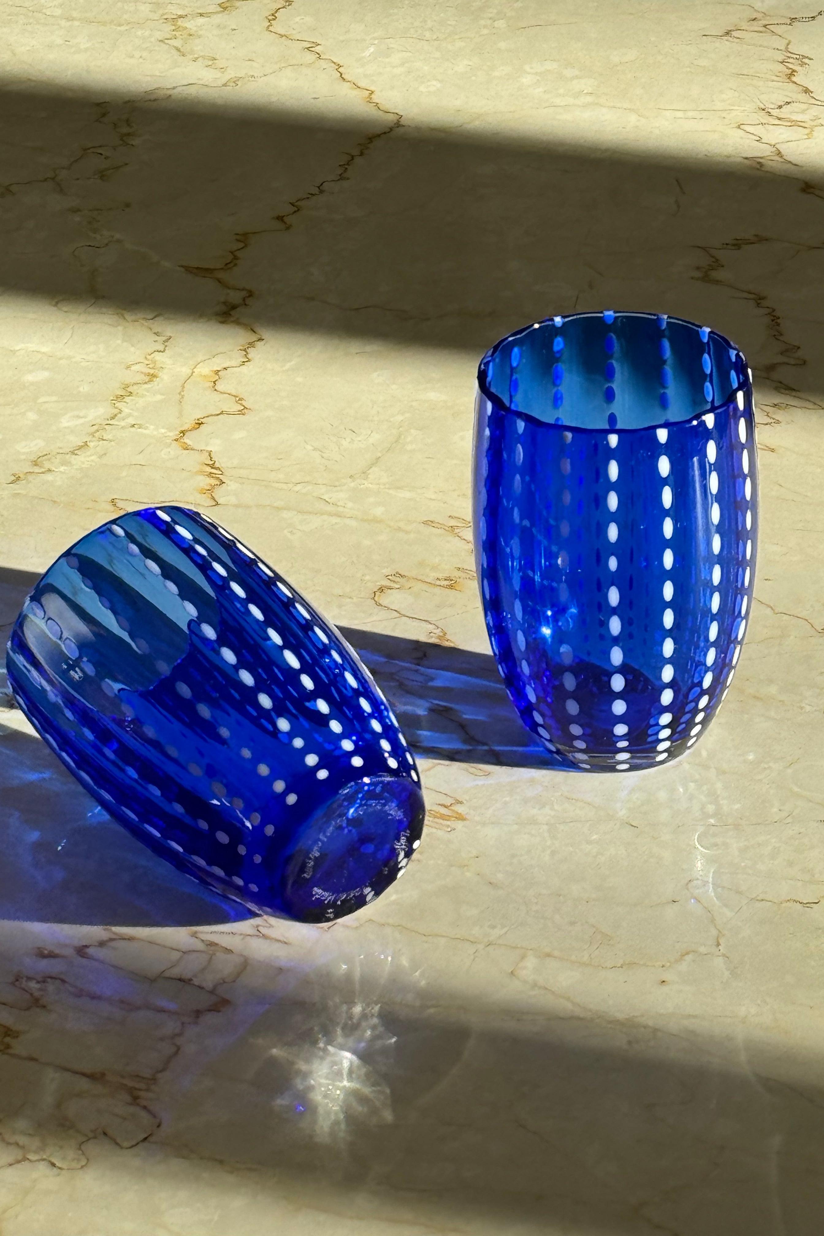 Zafferano - Perle vandglas | Blå prikker - Sæt med 2 stk. Zafferano