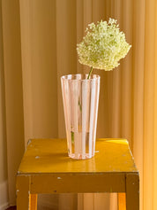Mundblæst Murano Vase i Glas | Opal Hvid og Lys Pink Striber Murano
