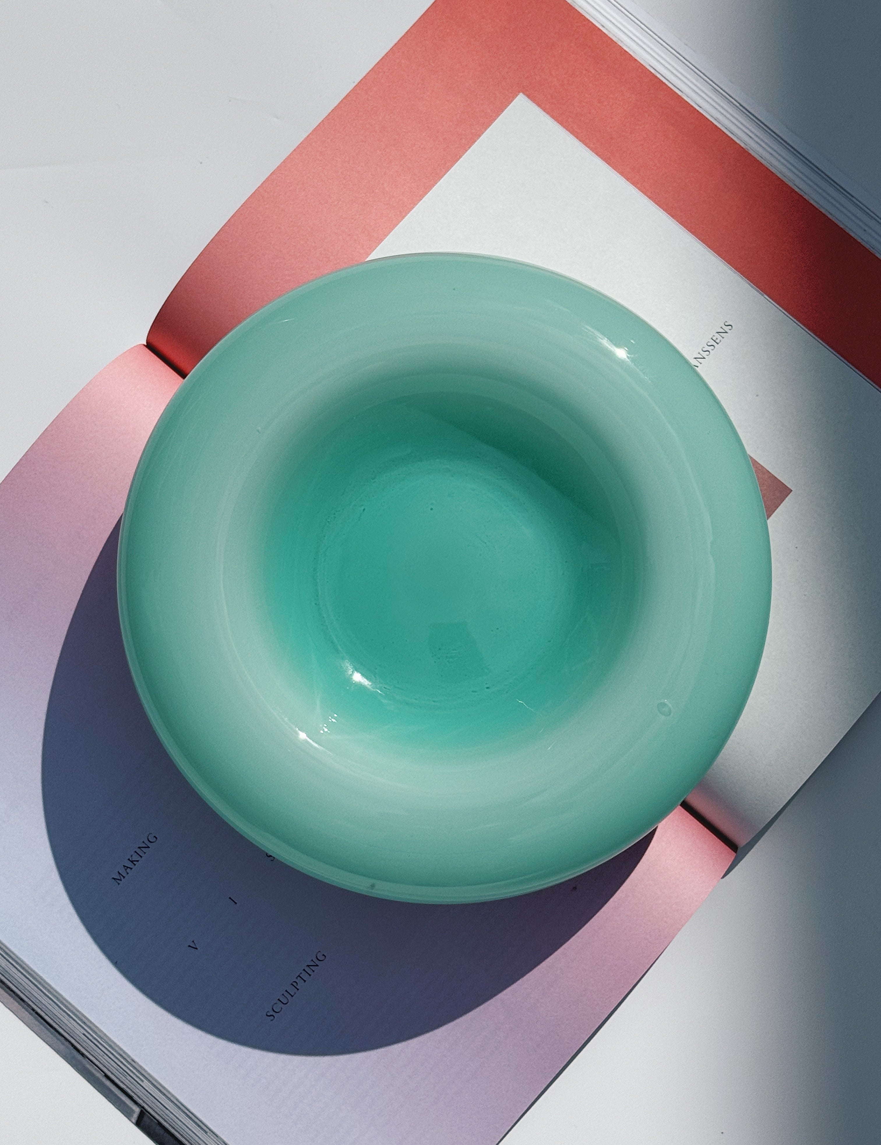 Vintage Murano Skål i Lysegrøn Opalglas | D24 cm Murano