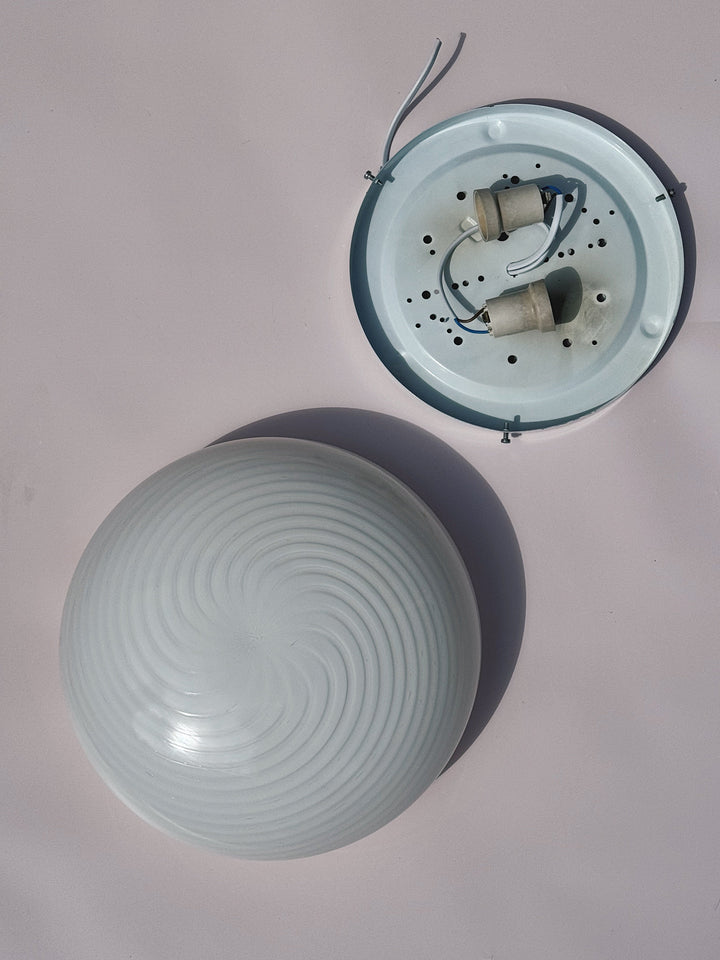 Vintage Murano Plafondlampe i Hvidt Swirl Glas | Loft-/Væglampe Ø29 cm Studio Hafnia