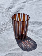 Håndblæst Murano Glas i Pio Ponti Stil med blå, hvide og ametyst stribermed Karamelfarvet/Brune og Opal Pink Striber (kopi) Murano