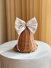 Stående Rattan Juleklokke med Lys Sløjfe | 15,5 x 15,5 cm Studio Hafnia