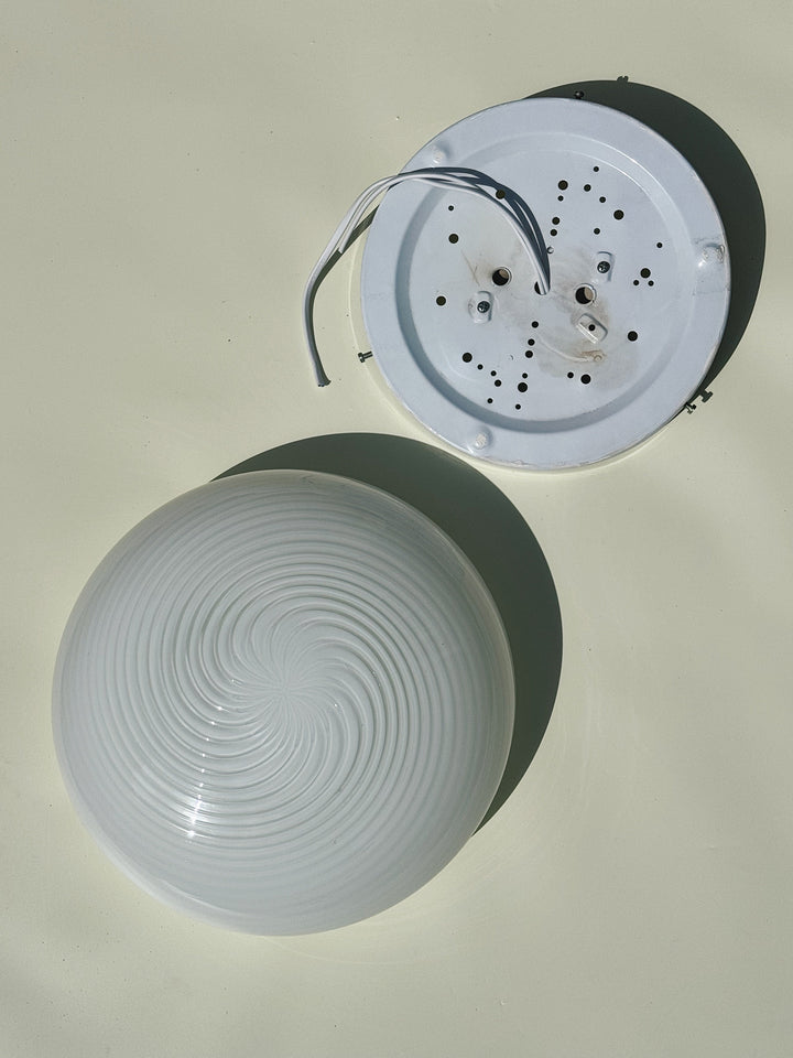 Vintage Murano Plafondlampe i Hvidt Swirl Glas | Loft-/Væglampe Ø29 cm Studio Hafnia