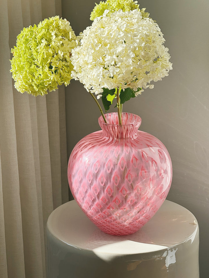 Vintage Murano Vase i Pink med Geometrisk Mønster | H28 cm Studio Hafnia