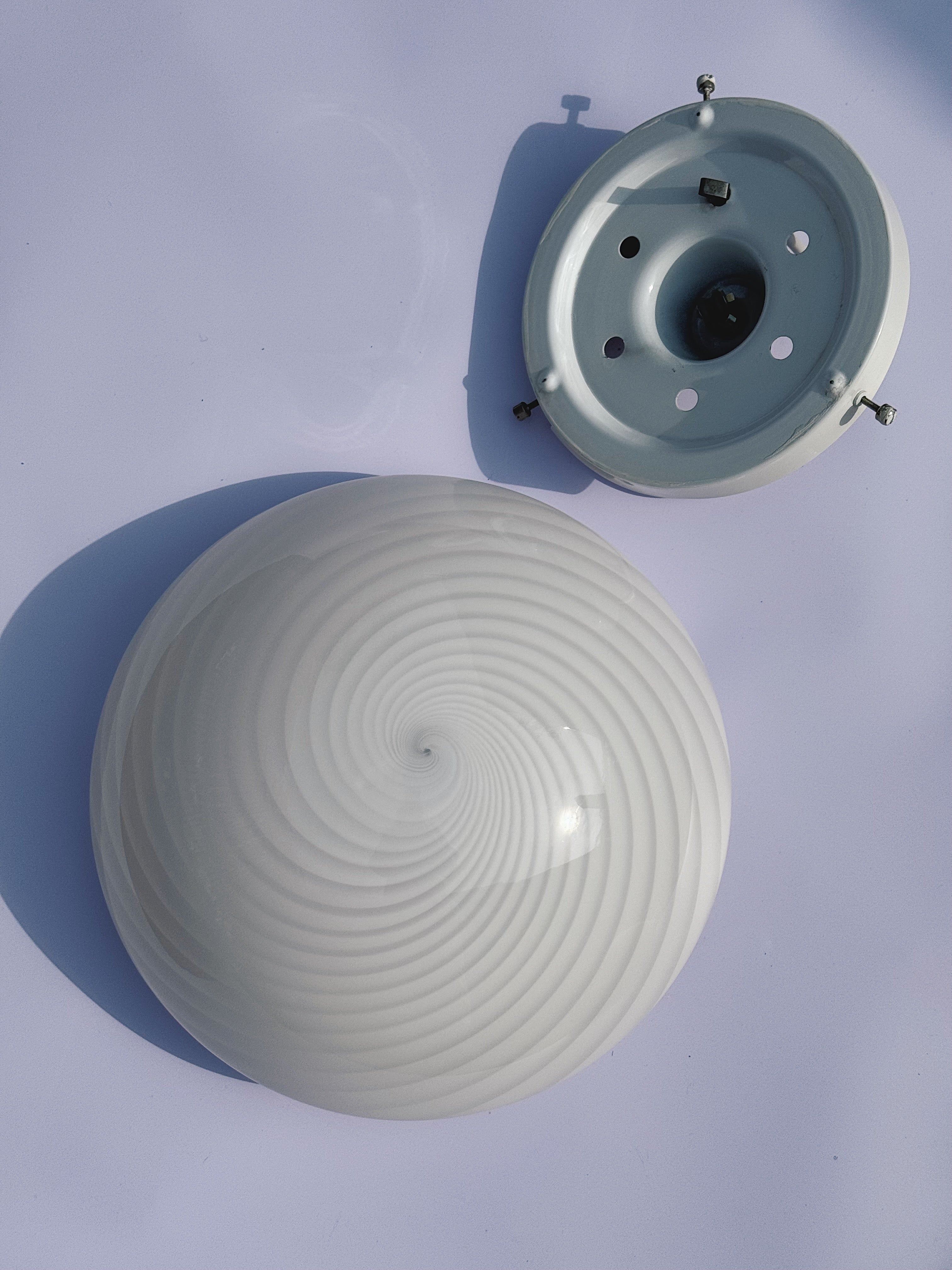 Vintage Murano Swirl Plafond lofts/væglampe | Hvid 28 cm Murano