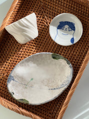 Oval dish/plate from Japan with green and blue pattern | Two sizes