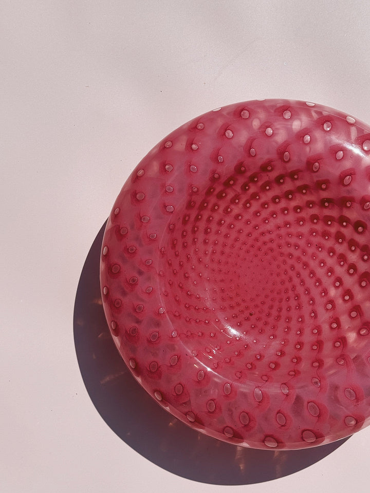 Vintage Murano Skål i Pink med Optiske Mønstre | D24 cm Studio Hafnia