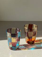Håndblæst Murano Glas med skaktern i mørkeblå Murano