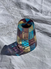 Håndblæst Murano Glas med skaktern i lyseblå, ametyst og lysegul Murano