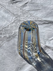Håndblæst Murano Glas med Blå, Gule, Hvide og Brune Striber Murano
