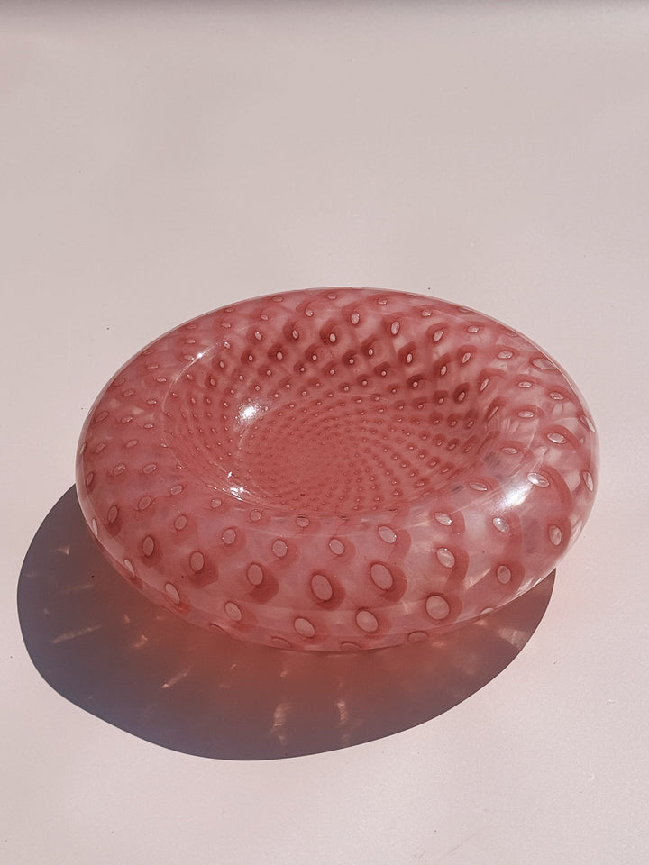 Vintage Murano Skål i Pink med Optiske Mønstre | D24 cm Studio Hafnia