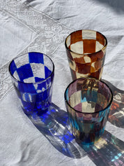 Håndblæst Murano Glas med skaktern i mørkeblå Murano
