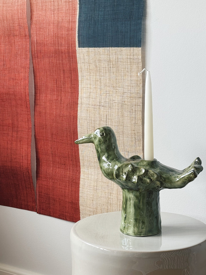 Japansk Vægtæppe i Hamp med Ophæng | Geometrisk Rød & Blå | 150 × 88 cm  STUDIO HAFNIA