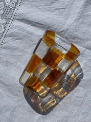 Håndblæst Murano Glas med skaktern i topasfarvet (gylden gul) Murano