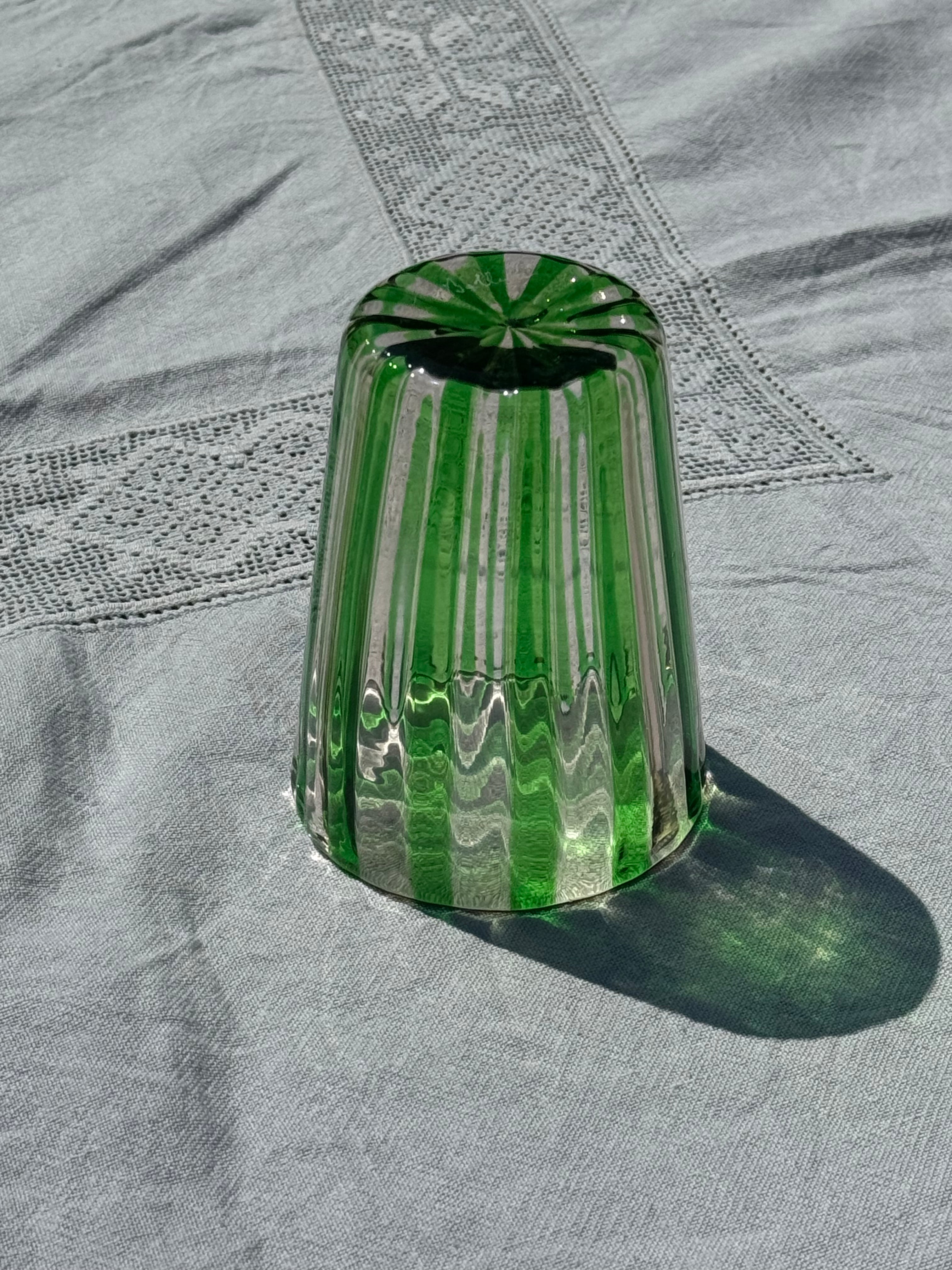 Håndblæst Murano Glas med Grønne Striber Murano