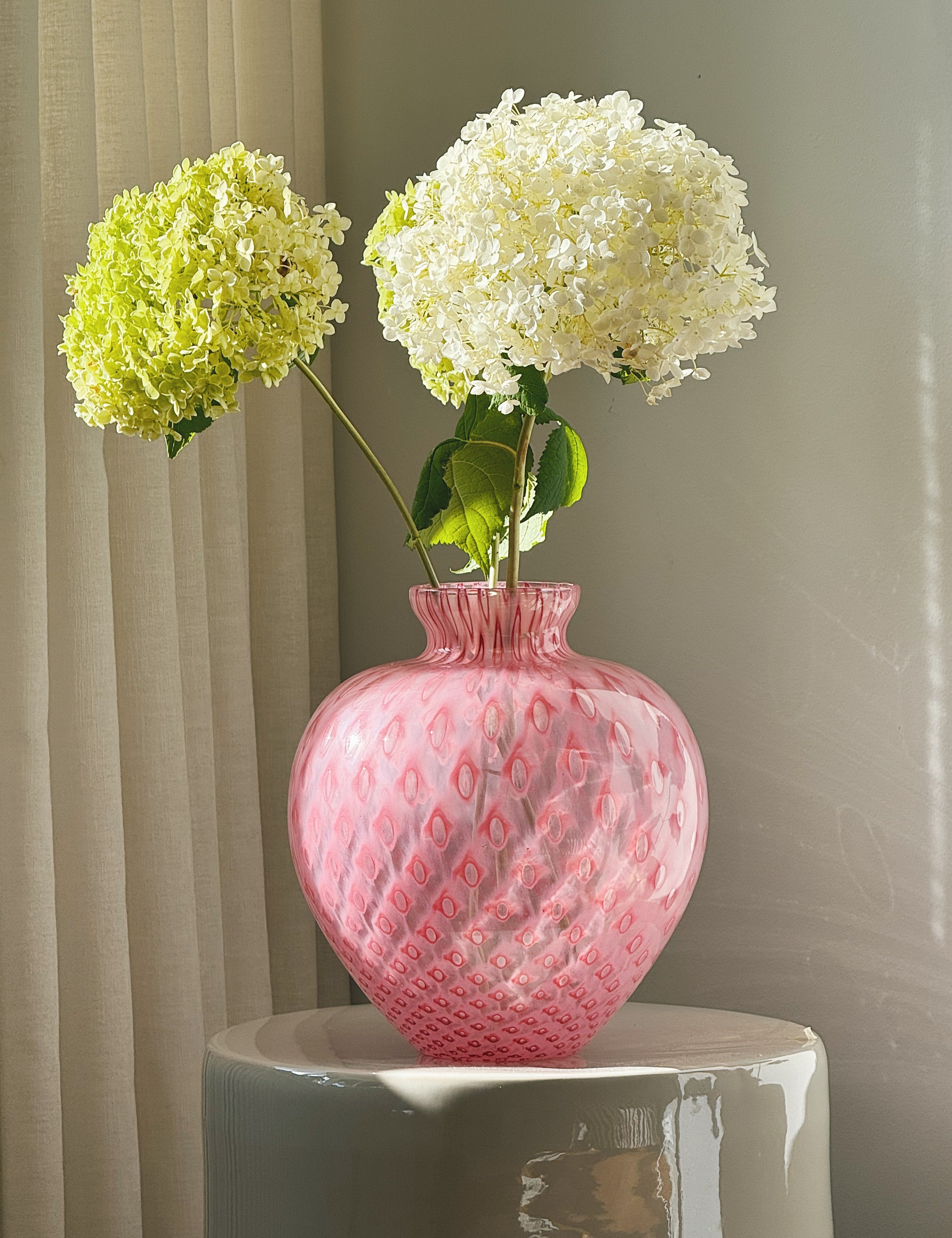 Vintage Murano Vase i Pink med Geometrisk Mønster | H28 cm Studio Hafnia