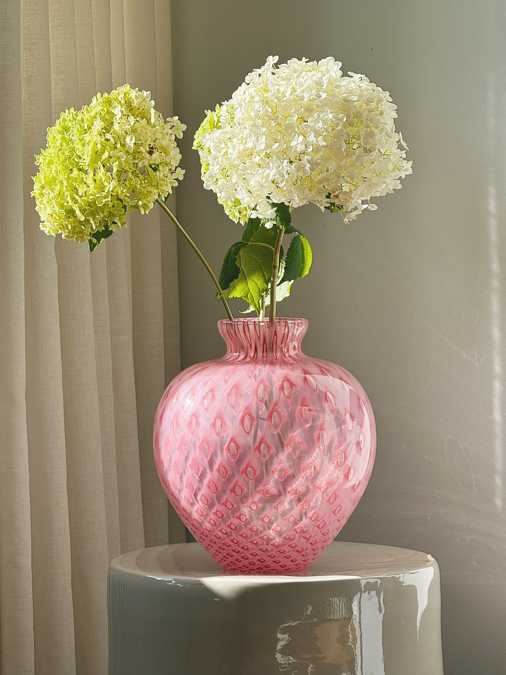 Vintage Murano Vase i Pink med Geometrisk Mønster | H28 cm Studio Hafnia