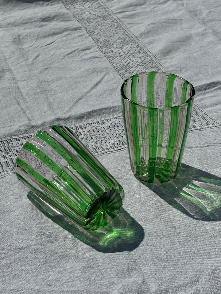 Håndblæst Murano Glas med Grønne Striber Murano
