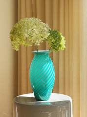 Vintage Murano Vase i Grøn og Hvid Tratti Mønster – H29 cm Studio Hafnia