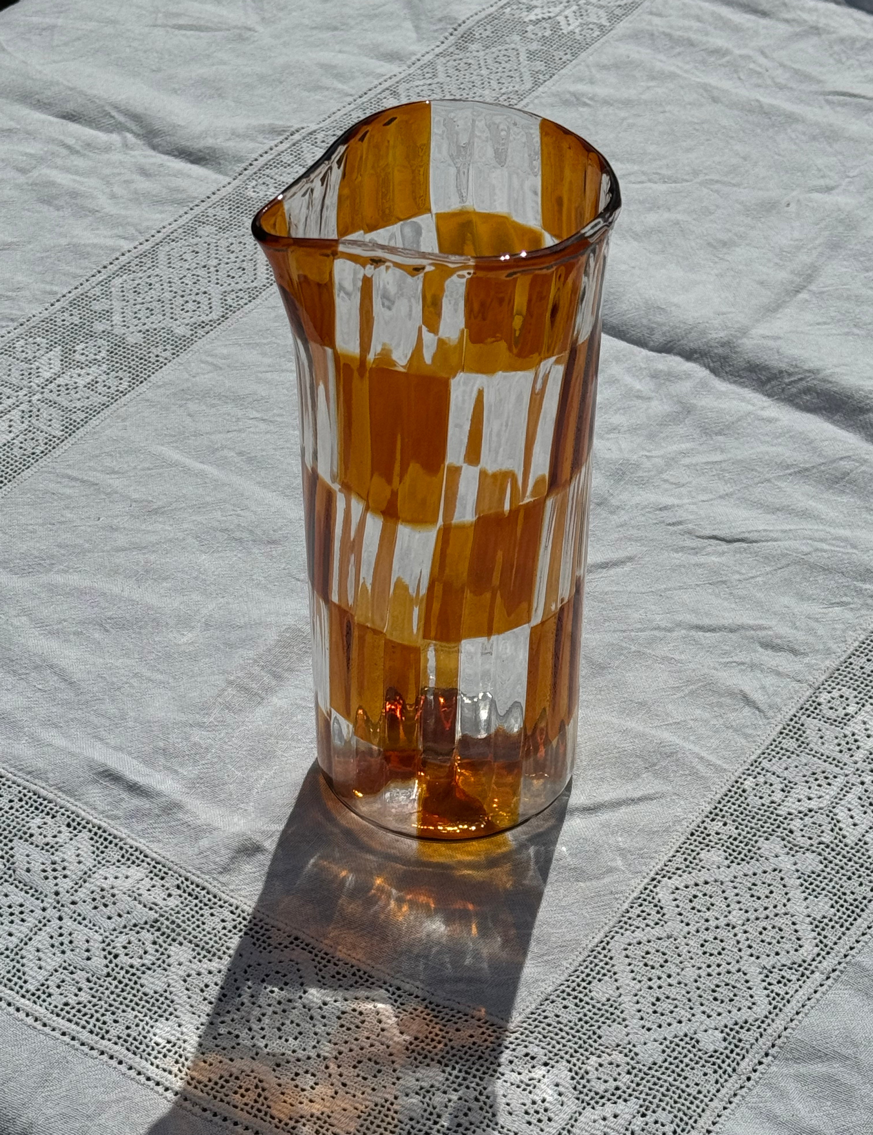 Håndblæst Murano Karaffel i Glas med Skaktern i topasfarvet (gylden gul) Murano