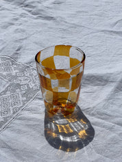 Håndblæst Murano Glas med skaktern i topasfarvet (gylden gul) Murano
