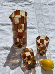 Håndblæst Murano Karaffel i Glas med Skaktern i Lysebrun/karamel og Mørkebrun STUDIO HAFNIA