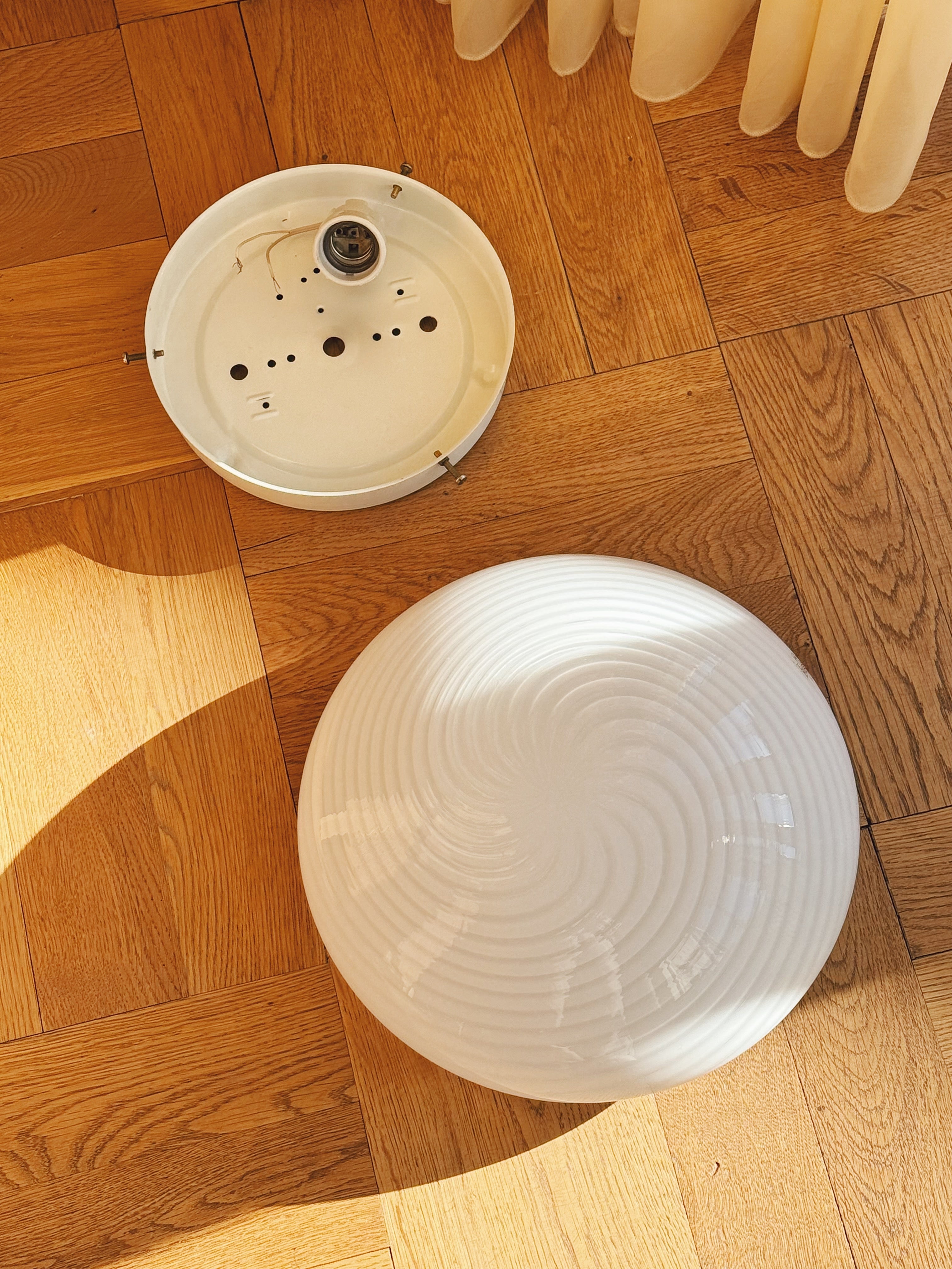 Vintage Murano Swirl Plafond lofts/væglampe | Hvid 28 cm Murano