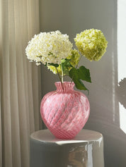 Vintage Murano Vase i Pink med Geometrisk Mønster | H28 cm Studio Hafnia