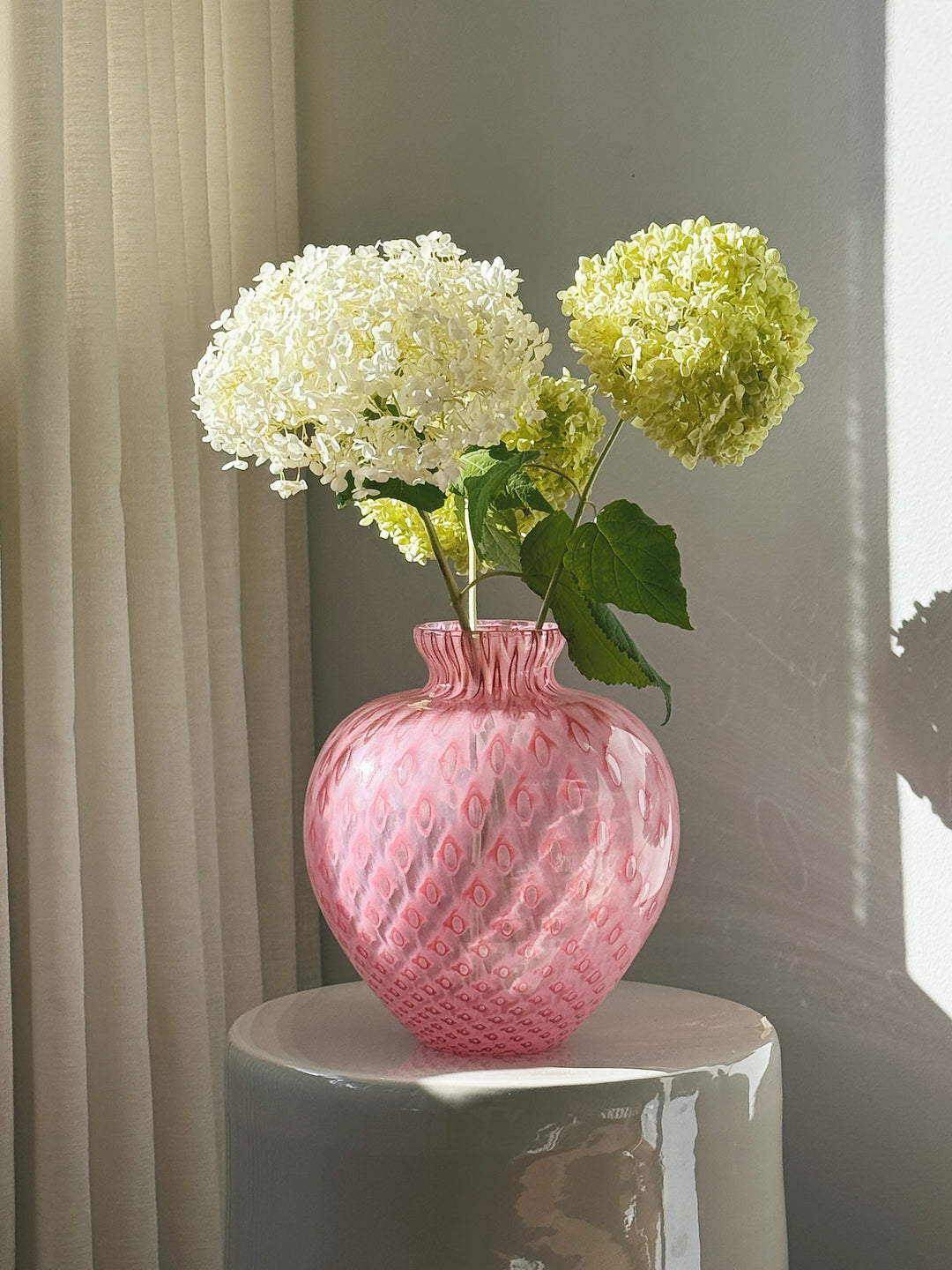 Vintage Murano Vase i Pink med Geometrisk Mønster | H28 cm Studio Hafnia